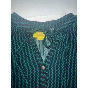 Maeve ANTHROPOLOGIE Shirt Size XS Green Navy Della Sheer Chevron Tie Neck Sleeve